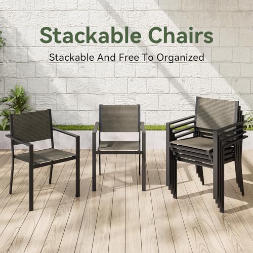 Aoxun 7-Piece Patio Table and Chairs Set for 6, All Weather Outdoor Dining Set with 6 Textilene Chairs and 1 Rectangular Metal Table, Patio Dining Sets for Backyard, Garden and Poolside, Brown