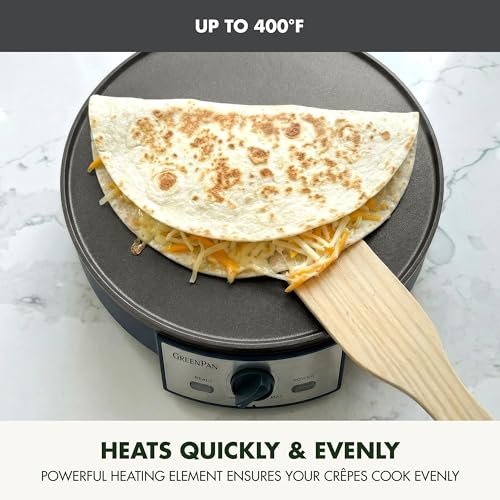 GreenPan Advanced 12" Crepe Maker, Ceramic Nonstick PFAS-Free Coating, Adjustable Temperature Control, 400°F Heating, Batter Spreader & Crepe Turner Included, Graphite
