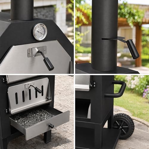 Z1UVDFUR Wood Fired Outdoor Pizza Oven for Patio Backyard Camping, Portable 550°F Pizza Maker with Stone, Peel, Grill Rack & Waterproof Cover for Backyard Camping