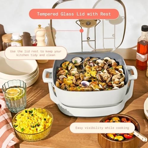 Wonderful 5-in-1 Detachable Electric Skillet 12x12 in, 7 Qt, Ceramic Nonstick, 1500W, Sauté & Slow Cook, 5 Cooking Modes,Tempered Glass Lid,Dishwasher Safe