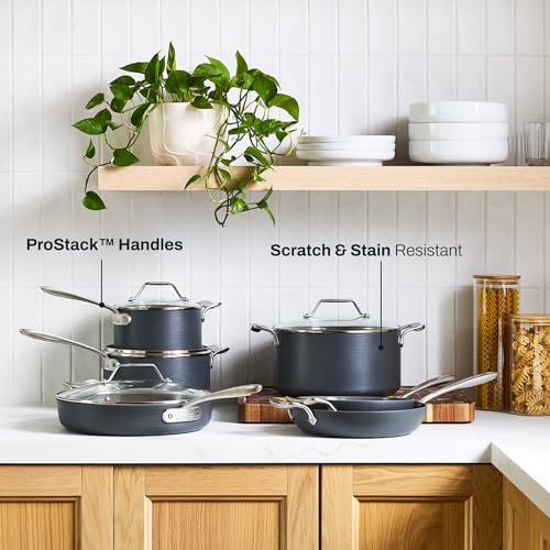 All-Clad HA1® Ceramic Nonstick, 10 Piece Cookware Set - Oven Safe up to 450° & Compatible with All Stovetops (Gas, Electric & Induction), Light Grey
