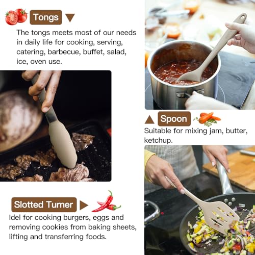 Kitchen Utensil Set - 11 Cooking Utensils - Colorful Silicone Kitchen Utensils - Nonstick Cookware with Spatula Set - Colored Best Kitchen Tools Kitchen Gadgets (Khaki)