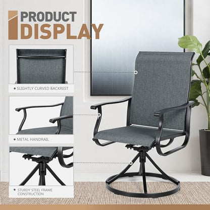 SUNCROWN 5-Piece Outdoor Patio Dining Set, All Weather Square Metal Table & 4 Dark Gray Swivel Textilene Mesh Chairs, Weather Resistant Patio Furniture for Deck Lawn Garden Backyard Poolside