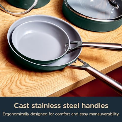 Ninja Ceramic Pro 10-Piece Cookware Set, NonStick Pots & Pans Set with Glass Lids, Nontoxic, PTFE Free, Ceramic Coated, Oven Safe, All Stovetops & Induction Compatible, British Racing Green, CW39010GN