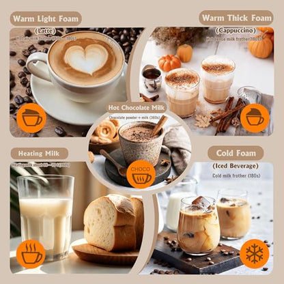 NESSGRAIM 5-in-1 Electric Milk Frother, Automatic Milk Frother & Steamer for Hot & Cold Foam, Large Capacity Milk Warmer for Latte Cappuccino, Hot Chocolate Maker, Dishwasher Safe (Beige)