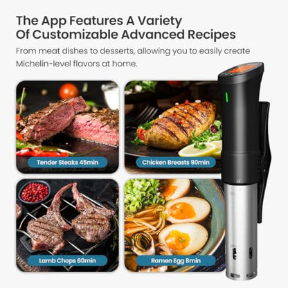 WiFi 2.4G Sous Vide Cooker, 1000W Sous Vide Machine Ultra-Quiet & 3D Fast Heating, App Control, Timer, Precise Calibration & Restaurant Chef-Level Recipes