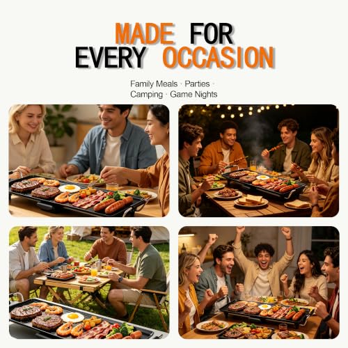 I-Keukenn 30-Inch Electric Griddle & Teppanyaki Grill, 1400W Large Non-Stick Surface, Intelligent Temperature Control, Easy to Clean. Indoor/Outdoor Use for Pancakes, BBQ, Camping & Gatherings