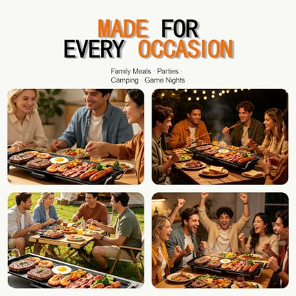 I-Keukenn 30-Inch Electric Griddle & Teppanyaki Grill, 1400W Large Non-Stick Surface, Intelligent Temperature Control, Easy to Clean. Indoor/Outdoor Use for Pancakes, BBQ, Camping & Gatherings