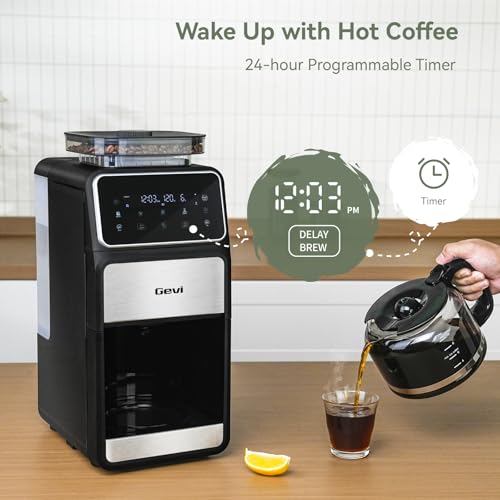 Gevi 10-Cup Grind & Brew Drip Coffee Maker with Built-In Burr Grinder