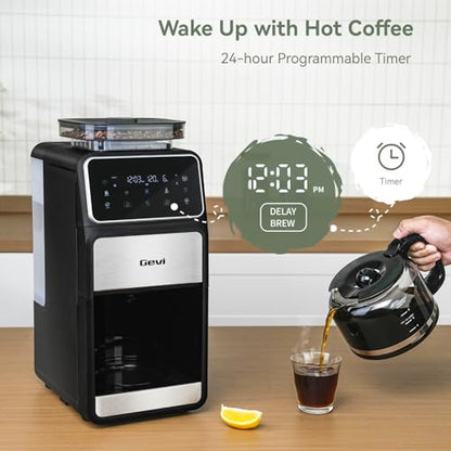 Gevi 10-Cup Grind & Brew Drip Coffee Maker with Built-In Burr Grinder