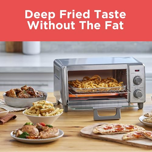 BLACK+DECKER Crisp 'N Bake Air Fry Countertop Convection Toaster Oven, Medium Capacity, 4-Slice, 5-in-1, Fits 9” Pizza, 30-Min Timer, Bake, Broil, Air Fry, Toast, Keep Warm, Stainless Steel