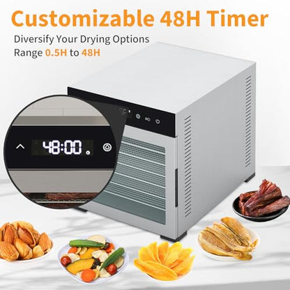 NEWBULIG 8 Stainless Steel Trays Food Dehydrator, 500W High Power Electric Food Dryer, 24 Hours Timing, 185°F Adjustable Temp, Perfect for Fruit, Meat, Jerky, Herbs and Dog Treats