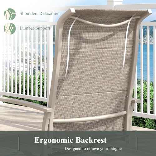 ARKOST Outdoor Dining Set for 6, 63" Outdoor Dining Table with Umbrella Hole and Padded Textilene Patio Swivel Chairs, 7 Pieces Patio Table and Chairs Set for Garden Backyard, Sandshell