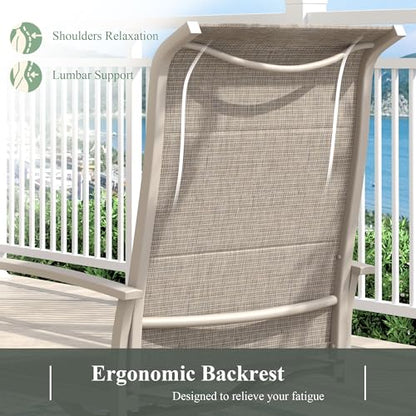 ARKOST Outdoor Dining Set for 6, 63" Outdoor Dining Table with Umbrella Hole and Padded Textilene Patio Swivel Chairs, 7 Pieces Patio Table and Chairs Set for Garden Backyard, Sandshell