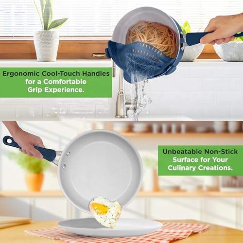 NutriChef 14-Piece Navy Blue Nonstick Cookware Set - Durable Pots and Pans Set with Lids & Utensils, Compatible with All Cooktops