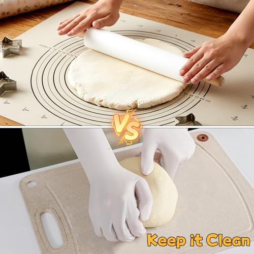 Set of 4 Large Cotton Pastry Mat, 25 X 20 Inch Heavy Cotton Canvas Cloth Pastry Mats, Pastry Cloth and Rolling Pin Cover Set, Rolling Pin Cover Sleeves for Dough Bread Pie Baking Kitchen Supplies