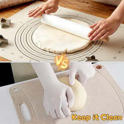 Set of 4 Large Cotton Pastry Mat, 25 X 20 Inch Heavy Cotton Canvas Cloth Pastry Mats, Pastry Cloth and Rolling Pin Cover Set, Rolling Pin Cover Sleeves for Dough Bread Pie Baking Kitchen Supplies