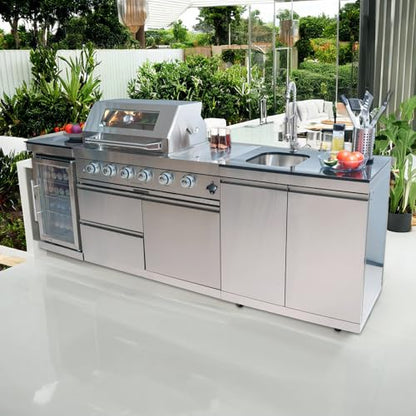 RENDGO 98 Inches 72,000 BTU Stainless Steel Outdoor Kitchen Island - 4 Burner BBQ Propane Gas Grill with Side Burner, 684 sq.in Cooking Area with Porcelain for Patio, Camping, Outdoor Cooking,Silver