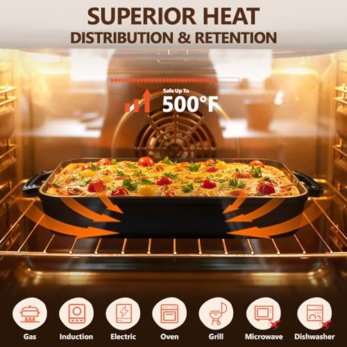 Lvmol Cast Iron Detroit Pizza Pan - 9x13 Inch Pre-Seasoned Deep Baking Dish for Casserole, Focaccia, Lasagna