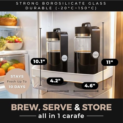 VINCI Express Cold Brew, Electric Cold Brew Coffee Maker in 10 Minutes, Glass Carafe, 3 Brew Strength Settings & Cleaning Cycle, Easy to Use & Clean 1.4 Liters Push Button Control