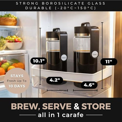 VINCI Express Cold Brew, Electric Cold Brew Coffee Maker in 10 Minutes, Glass Carafe, 3 Brew Strength Settings & Cleaning Cycle, Easy to Use & Clean 1.4 Liters Push Button Control