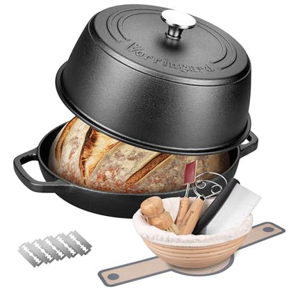 VORRINGARD Cast Iron Dutch Oven Pot with Lid for Bread Baking - include Sourdough Bread Baking Supplies like Banneton Bread Proofing Basket, Bread Oven 6 QT, Pre-seasoned