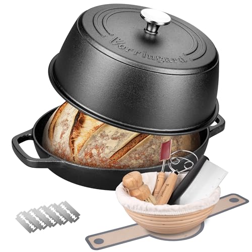 VORRINGARD Cast Iron Dutch Oven Pot with Lid for Bread Baking - include Sourdough Bread Baking Supplies like Banneton Bread Proofing Basket, Bread Oven 6 QT, Pre-seasoned
