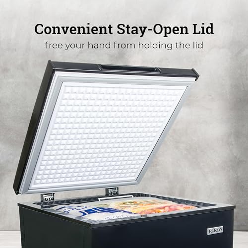 Igloo 5.0 Cu Ft. Upright Deep Freezer Chest- Deep Freezer with Quick Freezing System & Adjustable Thermostat- Low Noise Freezer with Removable Basket & LED Lights for Homes, Garages & Basements- Black