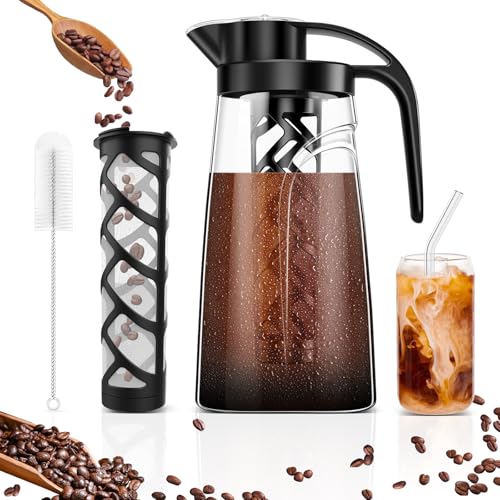 YURICK Cold Brew Coffee Maker, 70 oz (2100 ml) BPA Free Tritan Pitcher, Iced Coffee Maker and Tea Brewer, 100% Leak-Proof, Easy to Clean Reusable Mesh Filter, Black
