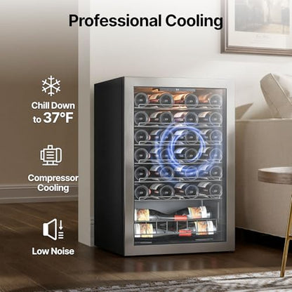 Ca'Lefort 46 Bot Wine Fridge 3-Color LED & Double door for Home/Bar/Office
