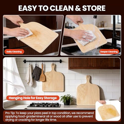 Gicyiit Pizza Peel, Premium 11-inch Wooden Nonstick Pizza Spatula Paddle with Easy-Glide Beveled Edge for Transferring, Serving, Versatile Pizza Board with Easy-To-Grip Handle for Oven, Stone, Grill
