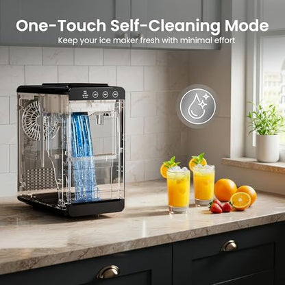 Kismile Portable Countertop Ice Maker Machine, 26lbs Ice in 24Hrs, Self-Cleaning Ice Maker with Selectable Ice Size & Internal Light, Compact Design for Home/Kitchen/RV