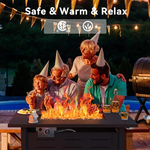Aoxun 41 Inch Propane Fire Pit–50,000 BTU Gas Fire Pit Table with Removable Lid & Lava Rocks, Rectangle Firepit Table for Outside, Patio, Deck, Backyard, Black