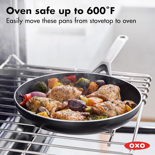 OXO 12" Nonstick Frying Pan Skillet, Ceramic PFAS-Free Nontoxic Pan, Induction Suitable, Dishwasher Safe, Oven Safe to 600°F, Kitchen Cooking Pot, Stainless Handle, Egg Pan, Black