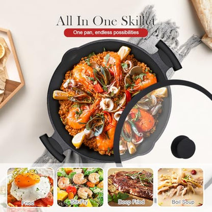 Bobikuke 14-Inch Large Deep Frying Pan Skillet with Lid, 5-Quart Non stick Saute Pan, 2-In-1 Nonstick Sauté Pan Everyday Pan with Lid, Compatible with All Stoves, PTFE & PFAS-Free