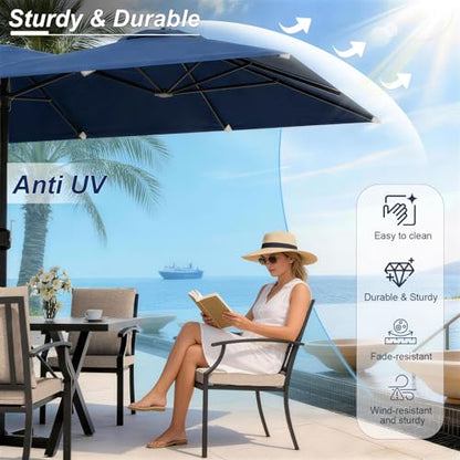 ASJMR 10 Piece Outdoor Dining Set for 8, Patio Table and Chairs Set with Umbrella, Metal Patio Furniture Set with 2 Swivel Chairs, Outdoor Table and Chairs with Cushions for Lawn, Garden, Yard-Sand