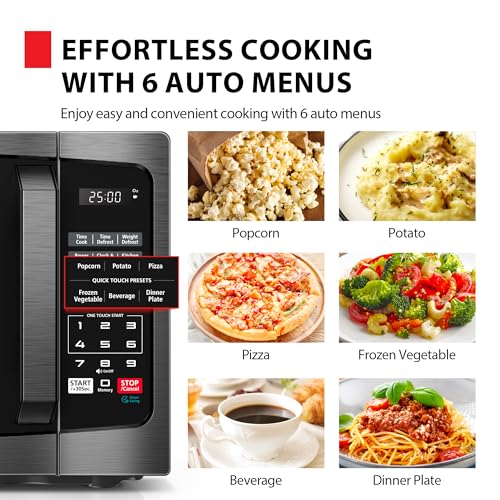 TOSHIBA ML-EM09PA(BS) Small Microwave Oven with 6 Auto Menus, Mute Function, LED Lighting Countertop Microwave Perfect for Kitchen, 0.9 Cu Ft, 10.6 Inch Removable Turntable, 900W Black Stainless Steel