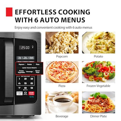 TOSHIBA ML-EM09PA(BS) Small Microwave Oven with 6 Auto Menus, Mute Function, LED Lighting Countertop Microwave Perfect for Kitchen, 0.9 Cu Ft, 10.6 Inch Removable Turntable, 900W Black Stainless Steel