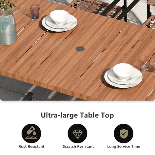 LAUSAINT HOME Outdoor Patio Dining Set 7 Pieces, Outdoor Rattan Dining Table and Chairs Set with Metal Table and Umbrella Hole, Patio Furniture Sets for Garden Backyard Deck Balcony