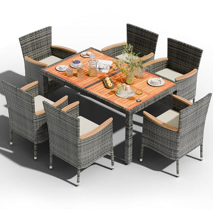 Shintenchi 7 PCS Wicker Patio Dining Set, Grey Rattan