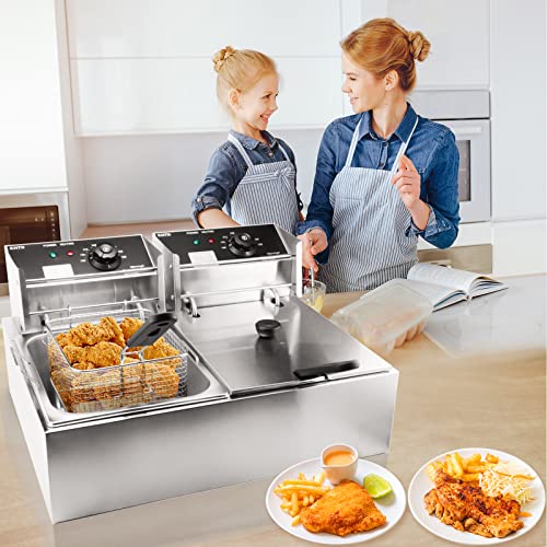 Commercial Deep Fryer with Basket, 3400W 12.7QT/12L, Detachable Large Capacity Stainless Steel Countertop Electric Oil Fryer with Temperature Control for Restaurant or Home Use