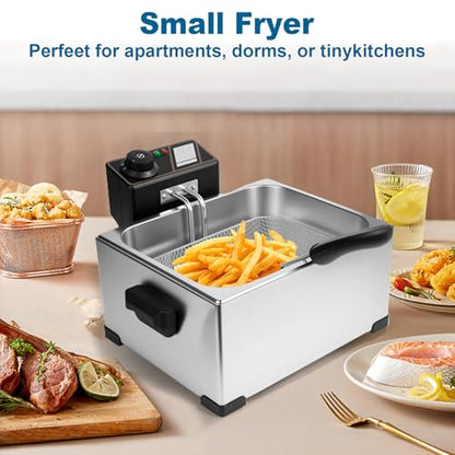 5 Liters Large Deep Fryer with Basket for Home Use, Electric Fryer with 3 Frying Baskets, Adjustable Temperature Control, Countertop Stainless Steel Deep Fryer with Basket for Home Use