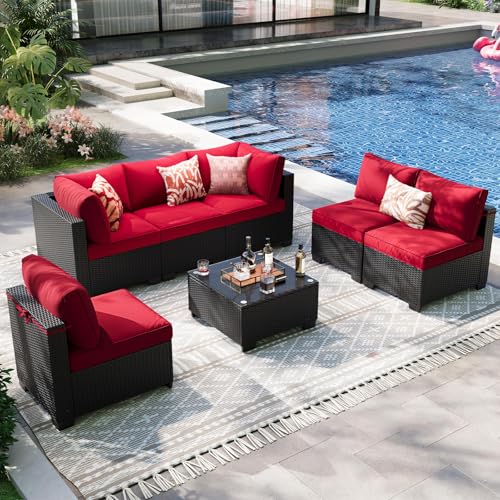 OUGMMGOU 7 Pieces Outdoor Patio Furniture Set, Outdoor Sectional Furniture Set, All-Weather PE Rattan Wicker Sofa with Cushions for Balcony, Deck, Garden