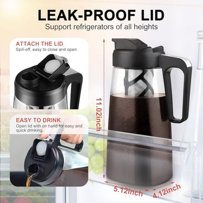 Sivaphe Large Ice Cold Coffee Maker 64 oz, Dishwasher Safty Traitan Carafe Pitcher Leak Proof, Iced Hot Coffee/Tea Brewer Method 2 Quart with Reusable Filter