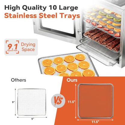 Manastin Food Dehydrator 10 Stainless Steel Trays 10 Presets, Silver