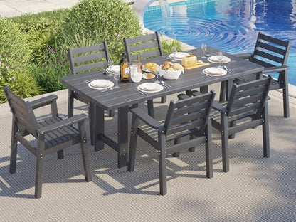 AMERLIFE 7-Piece Outdoor Dining Set for 6, 71" HDPE Patio Table, Grey