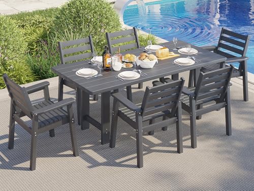 AMERLIFE 7-Piece Outdoor Dining Set for 6, 71" HDPE Patio Table, Grey