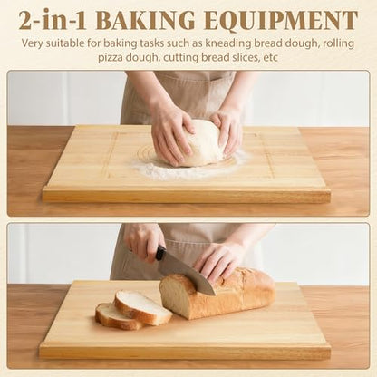 Suuiwau 24 * 20 Solid Wood Cutting Board Countertop Pastry Board with Engraved Ruler and Lip for Kneading Dough Reversible Pastaboard, for Kitchen