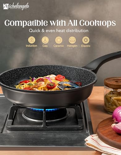 MICHELANGELO Nonstick Frying Pan - 8-Inch Non Stick Small Frying Pan with Silicone Handle | Easy to Clean, All Stovetops Compatible, Durable for Use