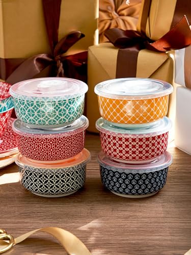 DOWAN 6 oz Ramekins with Lids Oven Safe for Creme Brulee Souffle, Ceramic Custard Cups for Baking, Small Bowls for Pudding Dip Ice Cream, Set of 6, Vibrant Colors